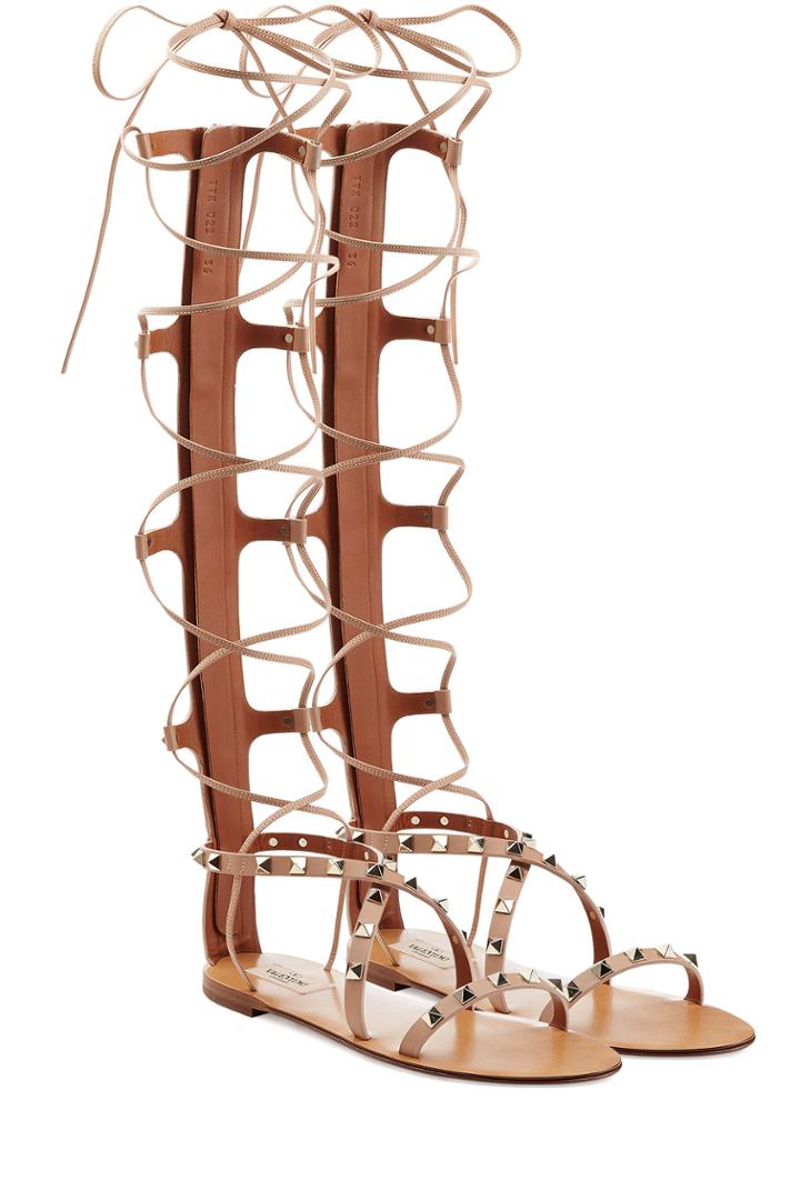 Valentino Valentino Rockstud Leather Gladiator Sandals - Rose