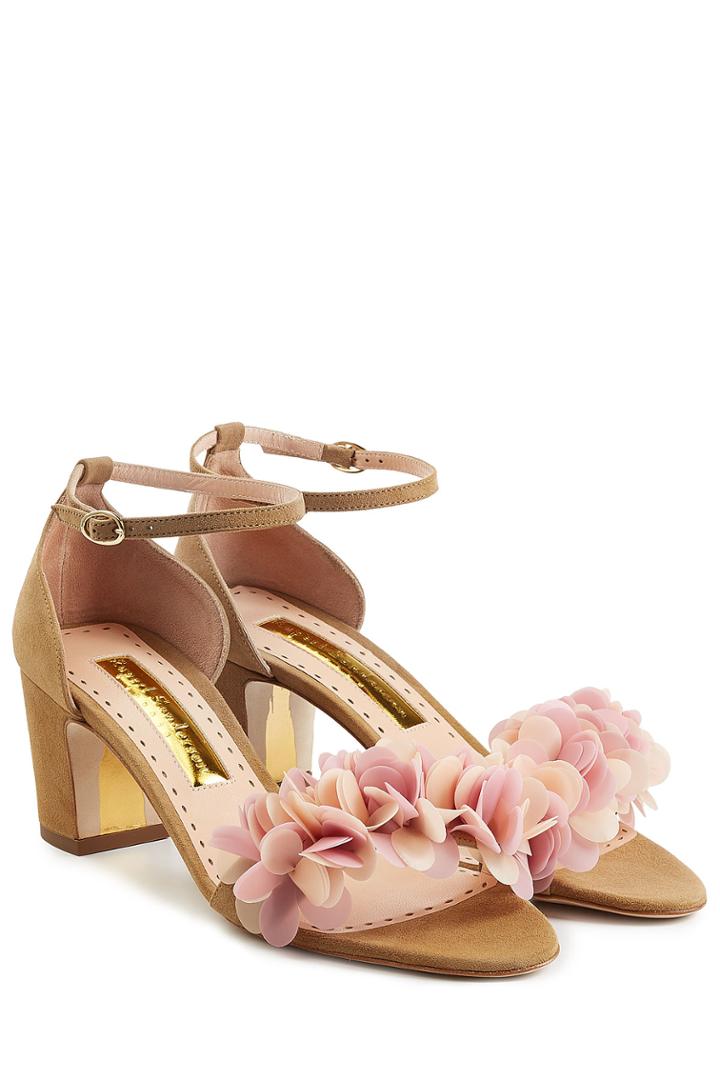 Rupert Sanderson Rupert Sanderson Petal Embellished Suede Sandals - Brown