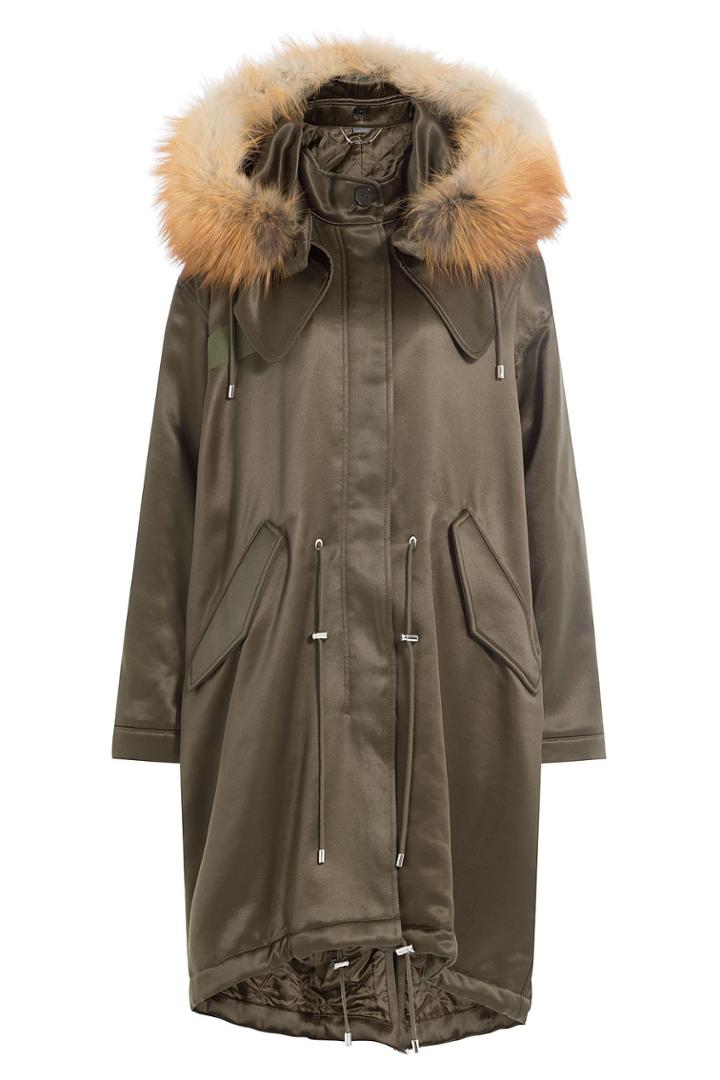 Alexander Mcqueen Alexander Mcqueen Wool Blend Satin Parka With Fox Fur