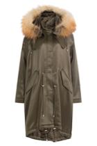 Alexander Mcqueen Alexander Mcqueen Wool Blend Satin Parka With Fox Fur