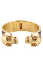 Alexander Mcqueen Alexander Mcqueen Embellished Skull Bangle With Leather - Gold