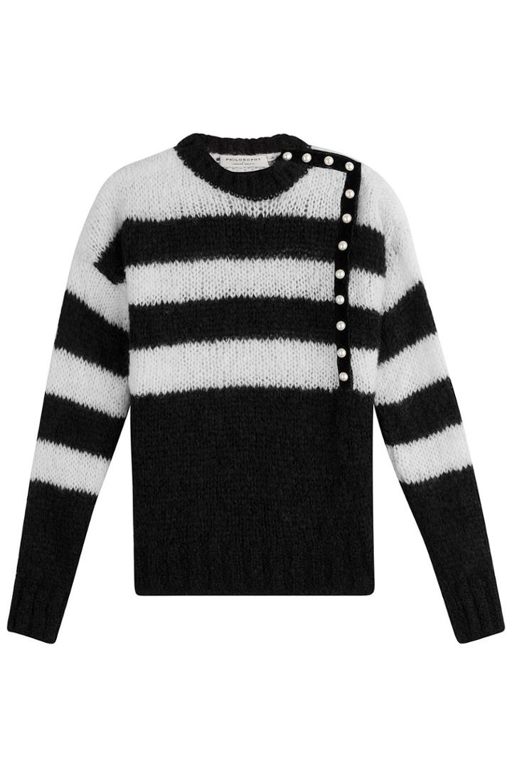 Philosophy Di Lorenzo Serafini Philosophy Di Lorenzo Serafini Striped Pullover With Pearl Buttons - White