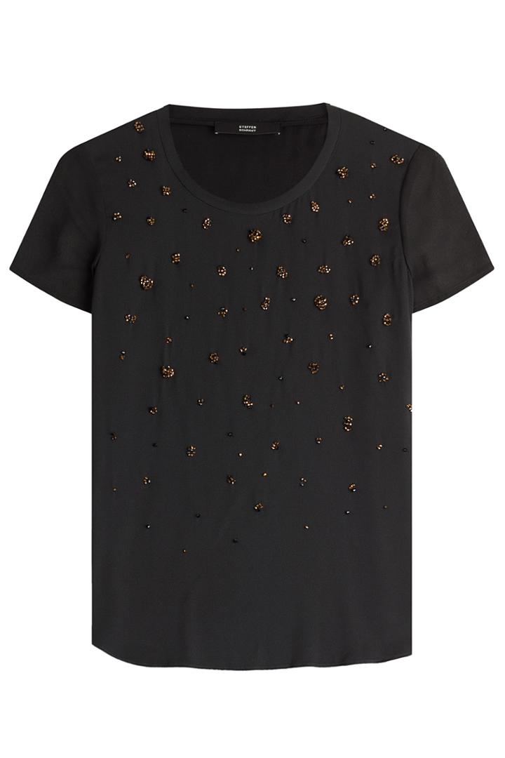 Steffen Schraut Steffen Schraut Hacienda Beaded Glam Embellished Silk Top - Black
