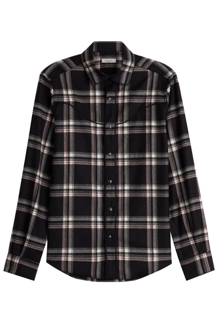 Valentino Valentino Virgin Wool Plaid Shirt - Black