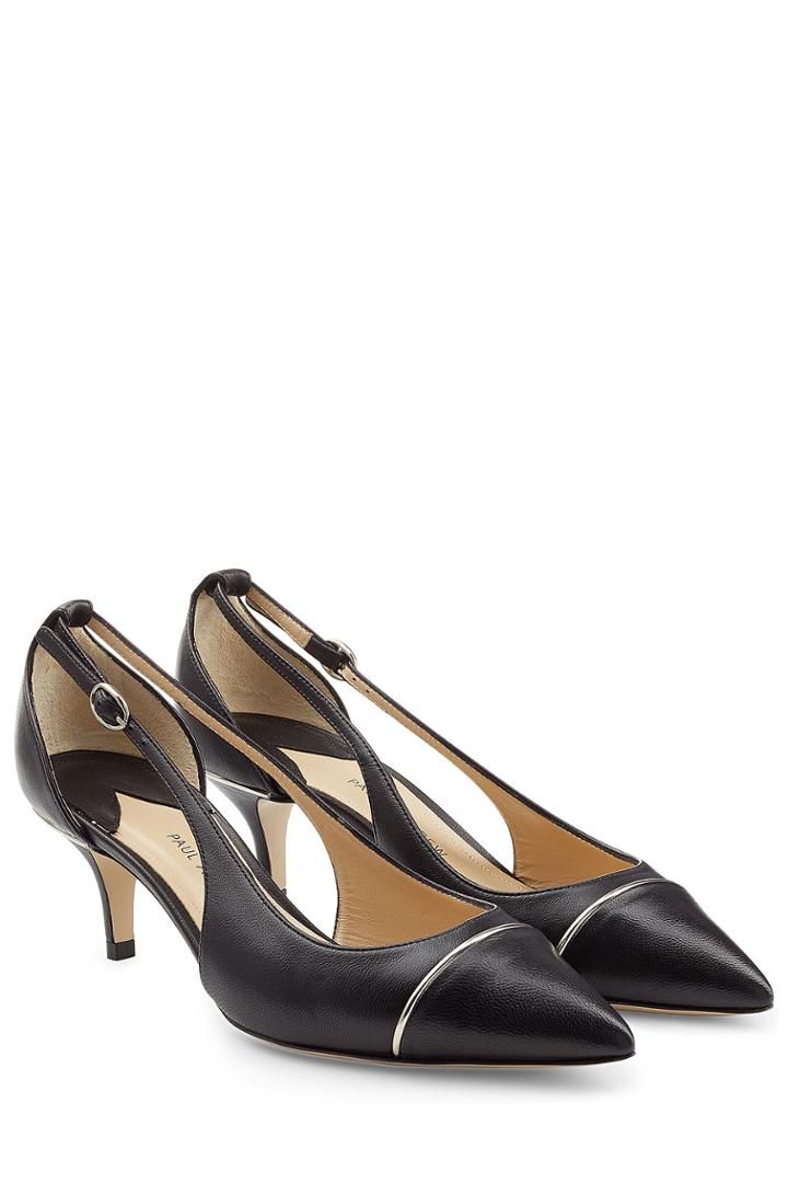 Paul Andrew Paul Andrew Leather Low Heel Pumps With Metallic Detail - Black