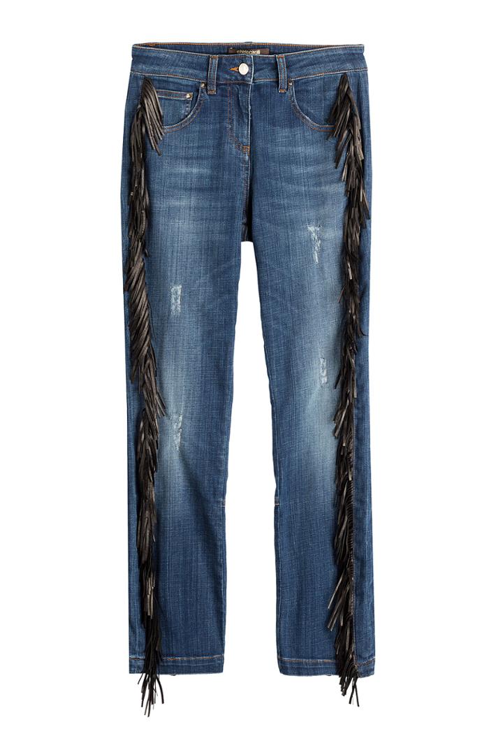 Roberto Cavalli Roberto Cavalli Straight Jeans With Leather Fringe - Blue