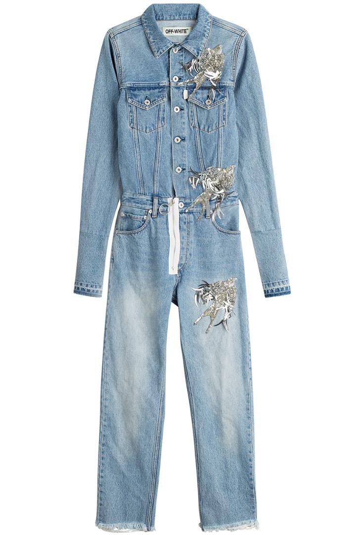 Off White Off White Embellished Denim Jumpsuit
