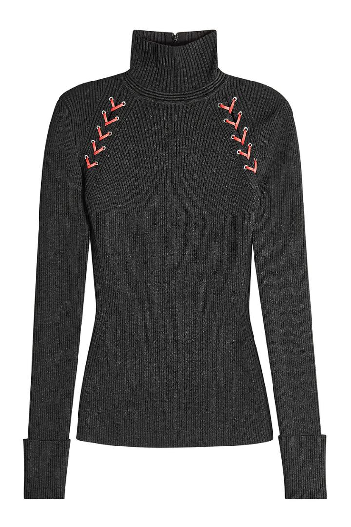 Alexander Mcqueen Alexander Mcqueen Turtleneck Pullover With Wool, Silk And Leather Lace-up Detail