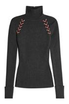 Alexander Mcqueen Alexander Mcqueen Turtleneck Pullover With Wool, Silk And Leather Lace-up Detail