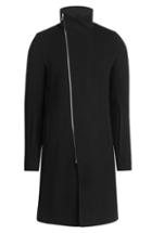 Rick Owens Men Wool Coat With Asymmetric Zipper