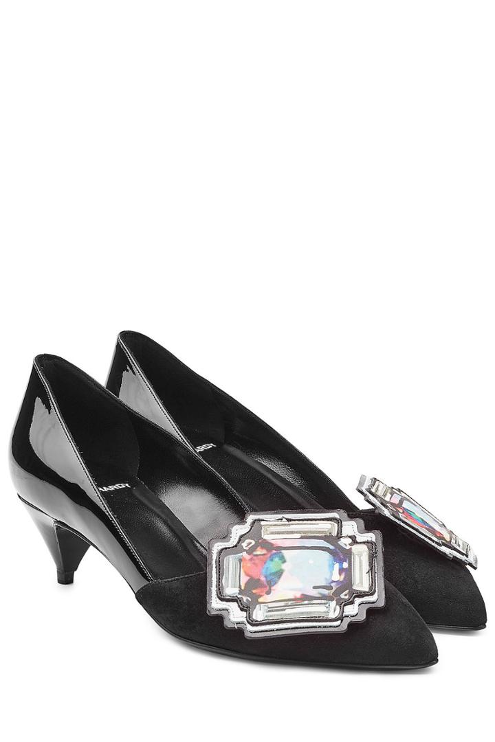 Pierre Hardy Pierre Hardy Suede And Patent Leather Kitten Heel Pumps