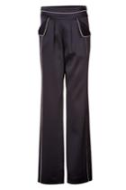 Derek Lam Derek Lam Crepe Wide Leg Pants With Piping In White - Black
