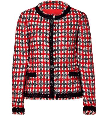Moschino C&c Lucky Red Plaid Boucle Jacket