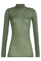 Balmain Balmain Wool Turtleneck Pullover With Embossed Buttons - Green