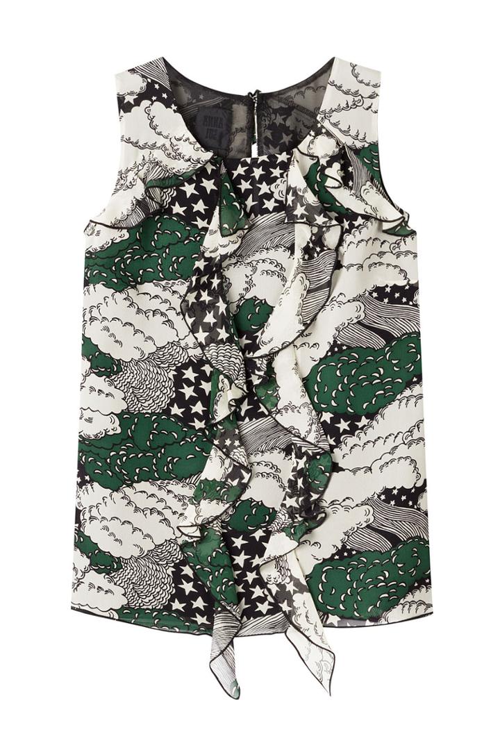 Anna Sui Anna Sui Printed Silk Shell With Ruffled Front - Multicolored