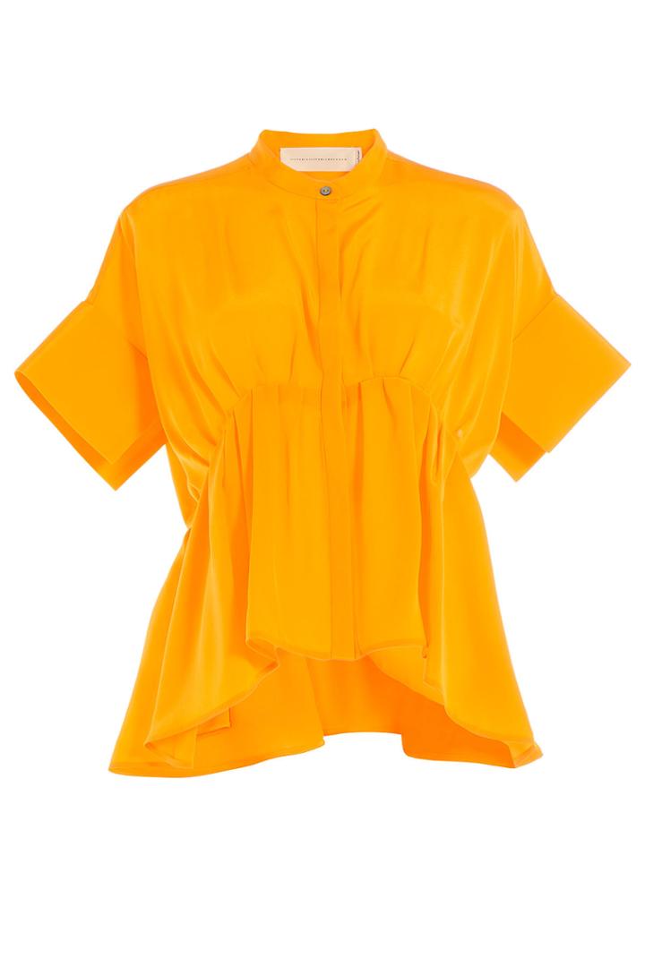 Victoria, Victoria Beckham Victoria, Victoria Beckham Gathered Silk Shirt - Orange