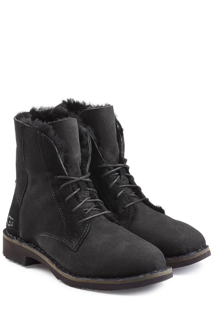 Ugg Australia Ugg Australia Suede Lace-up Boots With Searling Lining - Black