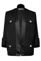 Balmain Balmain Black 3/4 Sleeve Wool-blend Open Jacket - Black