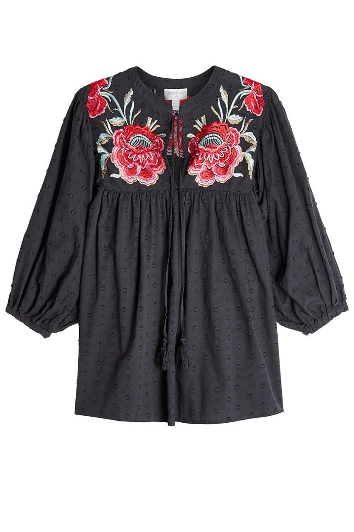 True Religion True Religion Embroidered Cotton Blouse - Black