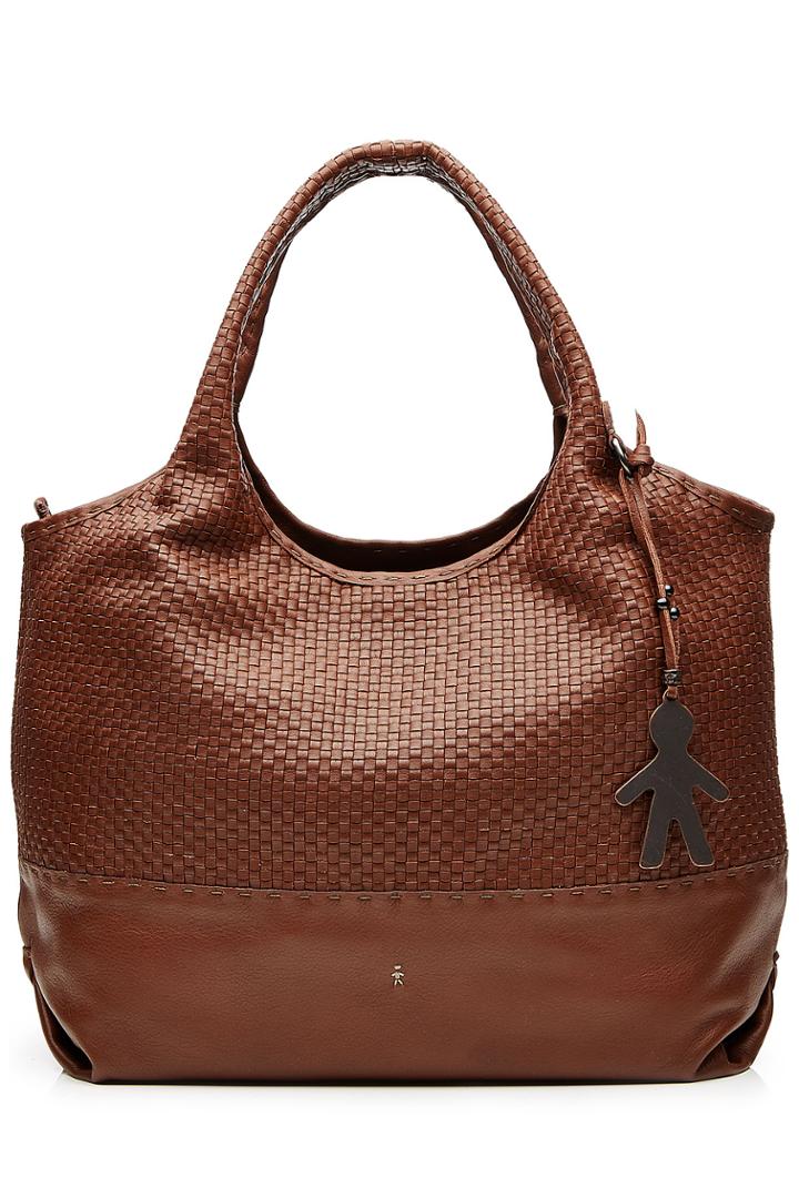 Henry Beguelin Henry Beguelin Leather Tote With Woven Panel - Brown