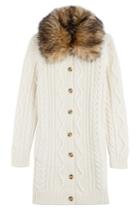 Red Valentino Red Valentino Virgin Wool Cardigan With Faux Fur Trim - White