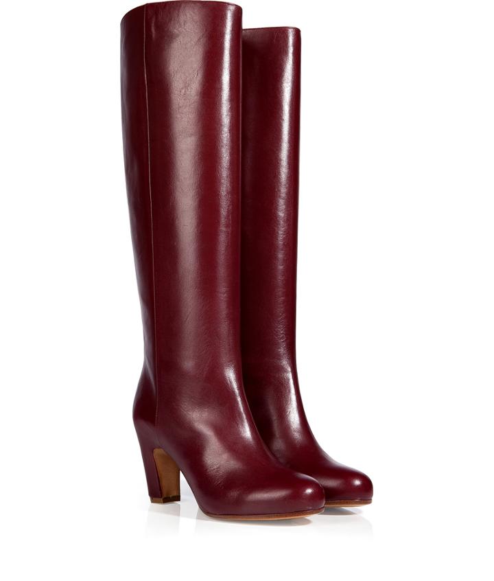 Maison Martin Margiela Leather Curved Heel Tall Boots In Oxblood