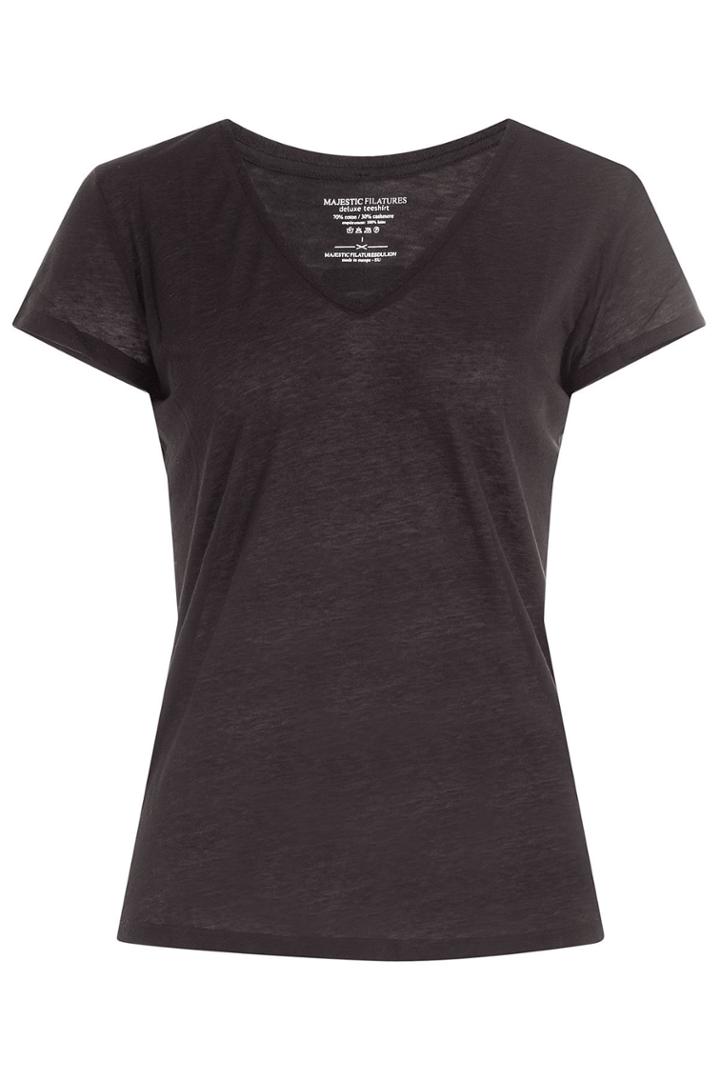 Majestic Majestic Cotton T-shirt With Cashmere - Black