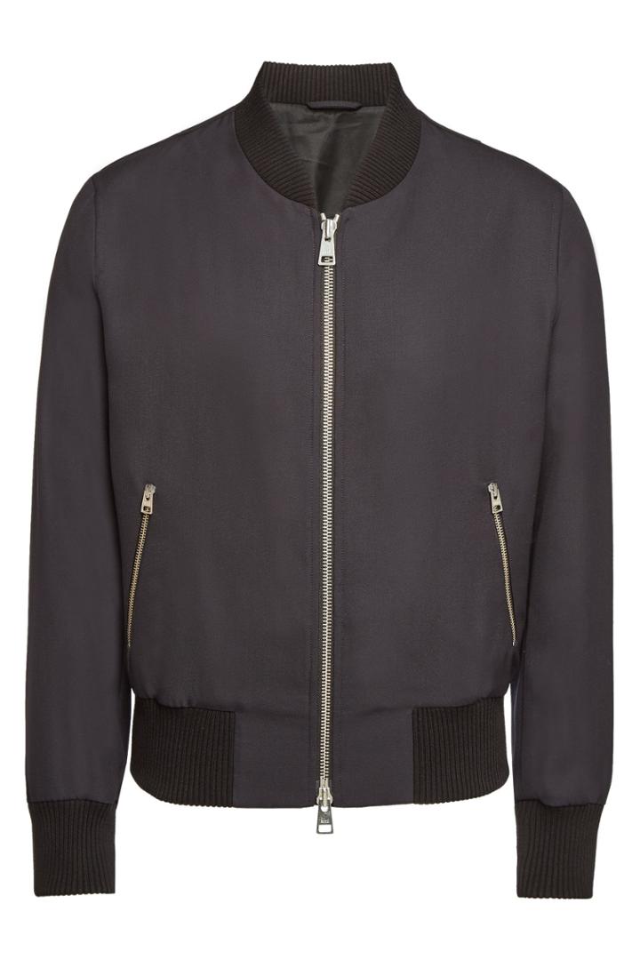 Ami Ami Zipped Bomber Jacket With Knit Wool Trim