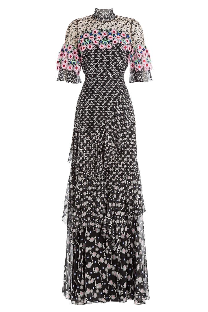 Peter Pilotto Peter Pilotto Embroidered Silk Maxi Dress With Lace - Black