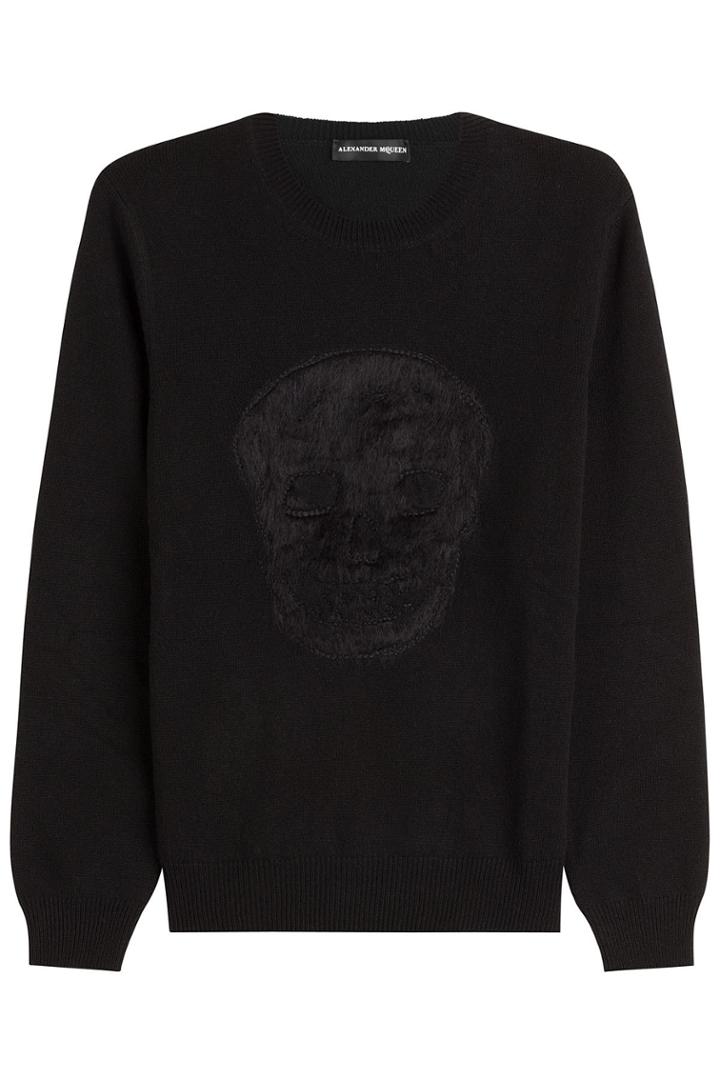 Alexander Mcqueen Alexander Mcqueen Wool-mohair-silk Pullover With Skull Motif - Black