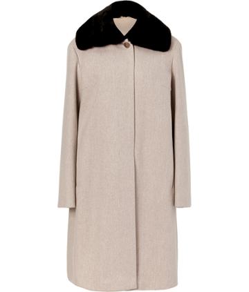 Jil Sander Oatmeal Heather Wool Coat With Removable Fur Collar