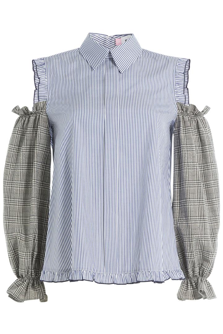 Sandy Liang Sandy Liang Printed Cotton Blouse With Cut-out Shoulders - Stripes