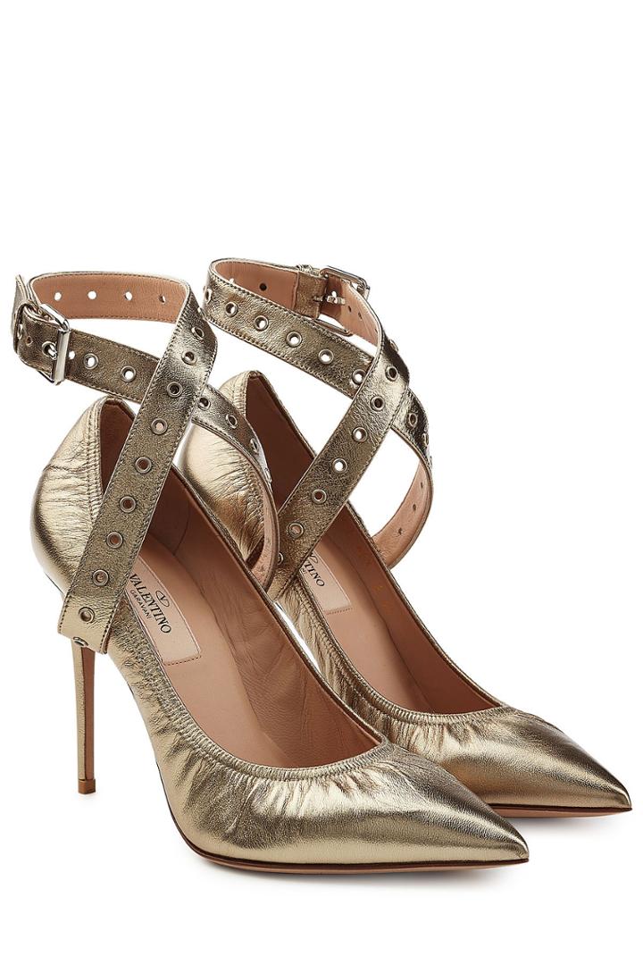 Valentino Valentino Metallic Leather Cross-front Pumps - Silver