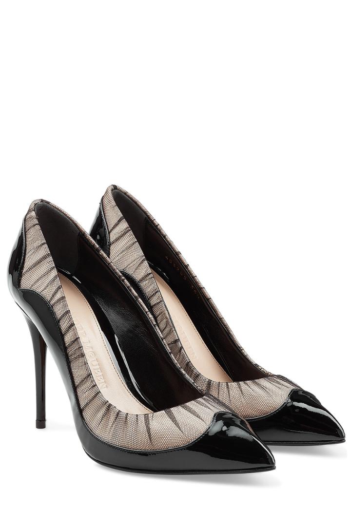 Alexander Mcqueen Alexander Mcqueen Patent Leather Pumps With Mesh - Black
