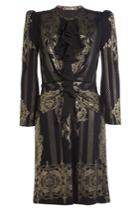 Roberto Cavalli Roberto Cavalli Dress With Ruffles And Metallic Gold Print - Black