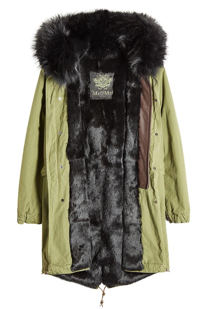 Mr & Mrs Italy Mr & Mrs Italy Army Cotton Parka With Raccoon And Rabbit Fur