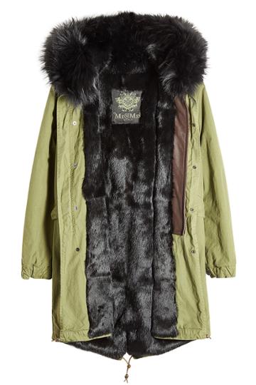 Mr & Mrs Italy Mr & Mrs Italy Army Cotton Parka With Raccoon And Rabbit Fur