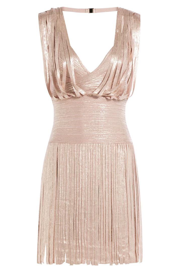 Hervé Léger Hervé Léger Metallic Dress With Bandage Paneling And Pleated Skirt - Pink