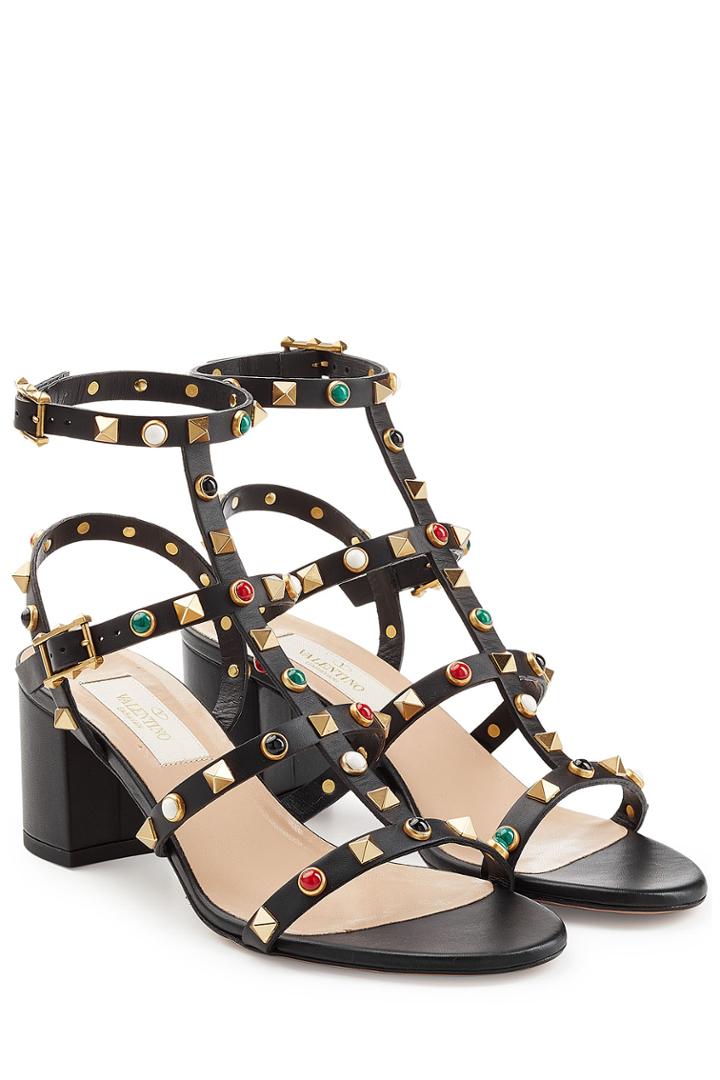 Valentino Valentino Rockstud Rolling Leather Sandals - Black