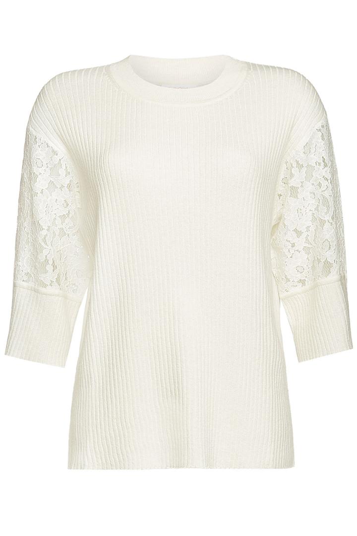 See By Chloé See By Chloé Ribbed Knit Top With Lace Sleeves