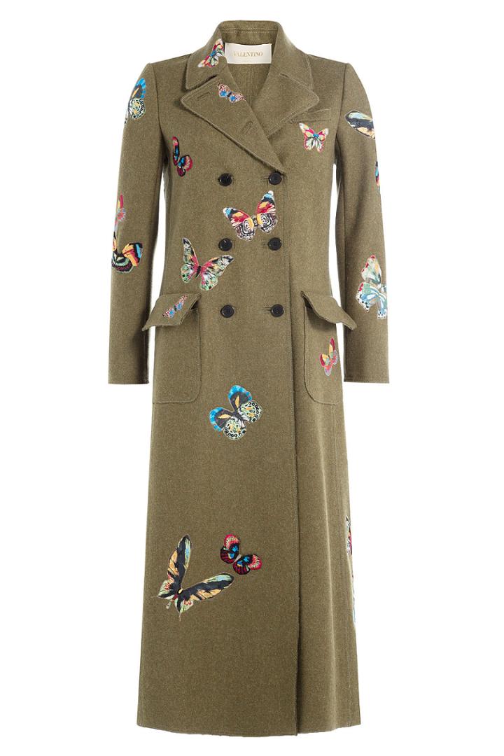 Valentino Valentino Wool Coat With Embroidered Butterfly Patches
