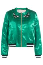 Tara Jarmon Tara Jarmon Embellished Satin Baseball Jacket - Green