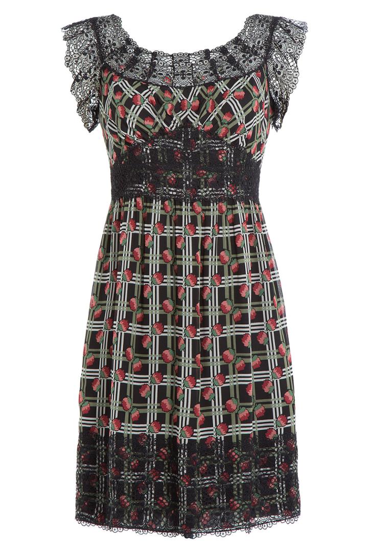 Anna Sui Anna Sui Printed Silk Dress With Lace Trim - Multicolor