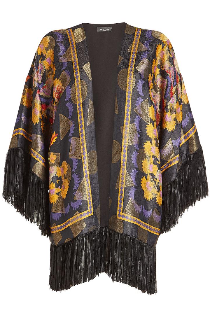 Etro Etro Silk Jacquard Poncho With Fringed Hem