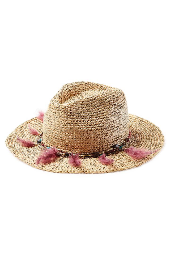 Ále By Alessandra Ále By Alessandra Woven Raffia Hat With Feather Embellished Band