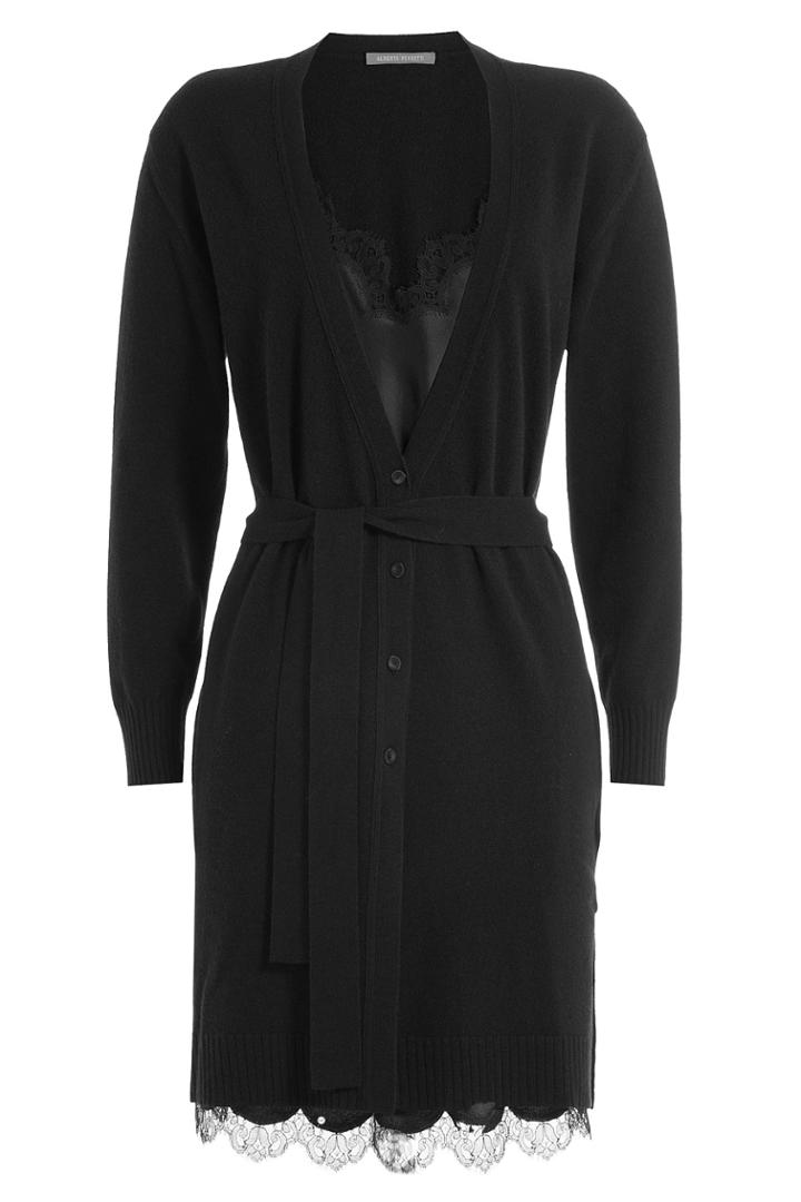 Alberta Ferretti Alberta Ferretti Virgin Wool Cardigan With Satin Camisole Underlay - Black