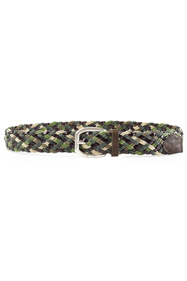 Etro Etro Woven Leather And Cotton Belt - Green