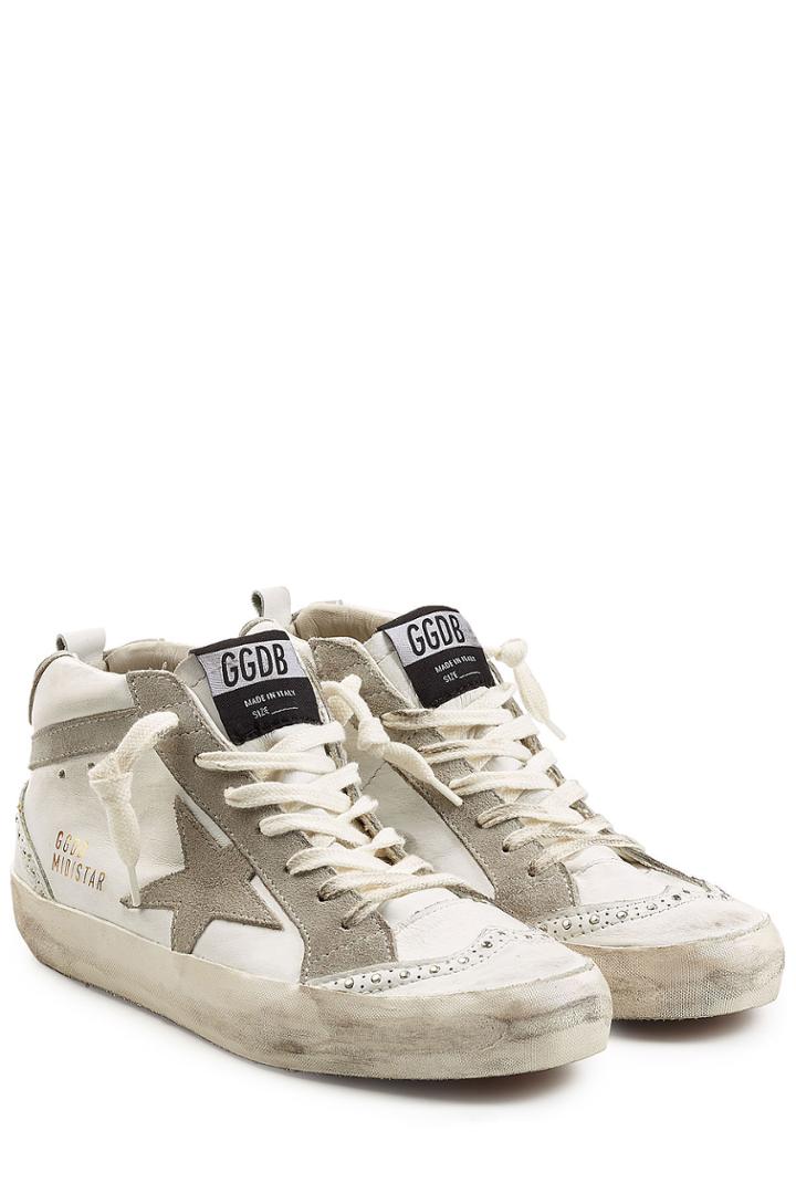 Golden Goose Golden Goose Leather And Suede Mid Star Sneakers - White