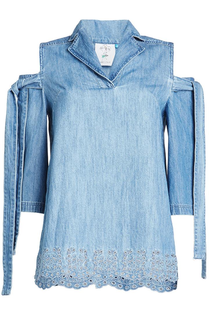 Sjyp Sjyp Denim Top With Cut-out Shoulders - Blue