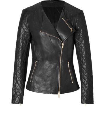 Dkny Leather Quilted Sleeve Jacket In Black